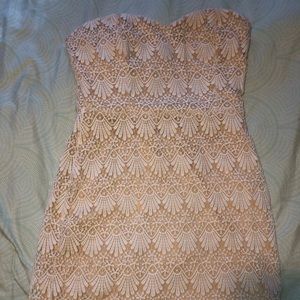 WHITE/BEIGE MINI DRESS